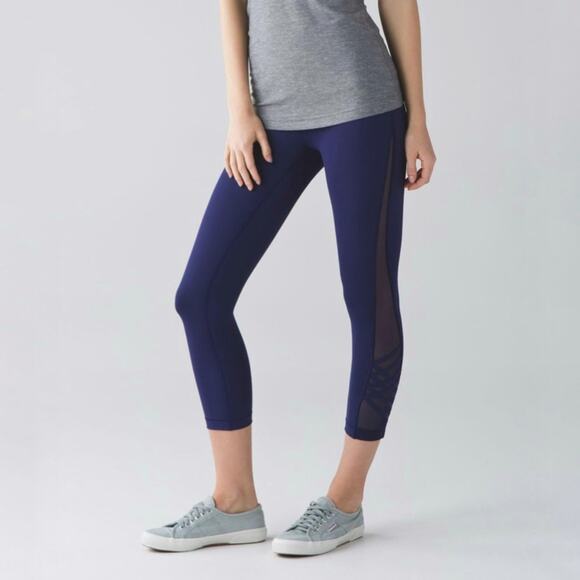 Lululemon SoulCycle Minimalist Crop Mesh Crisscross Strap Leggings Hero Blue - Picture 1 of 15
